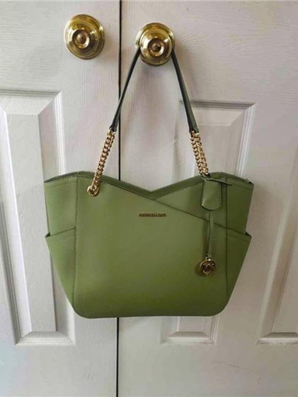 MICHAEL KORS JET SET LARGE CHAIN SHOULDER TOTE HANDBAG - SAGE - NWT - MSRP $558